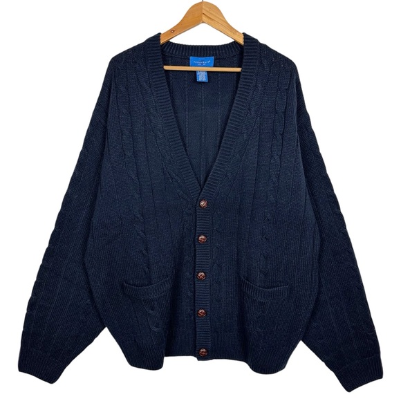 Vintage Cable Knit V Neck Button Down Pocket Oversized Slouchy Grandpa Sweater - Picture 9 of 9